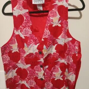 Idea Nuova Vintage Red Heart and Rose Vest woman size M/L